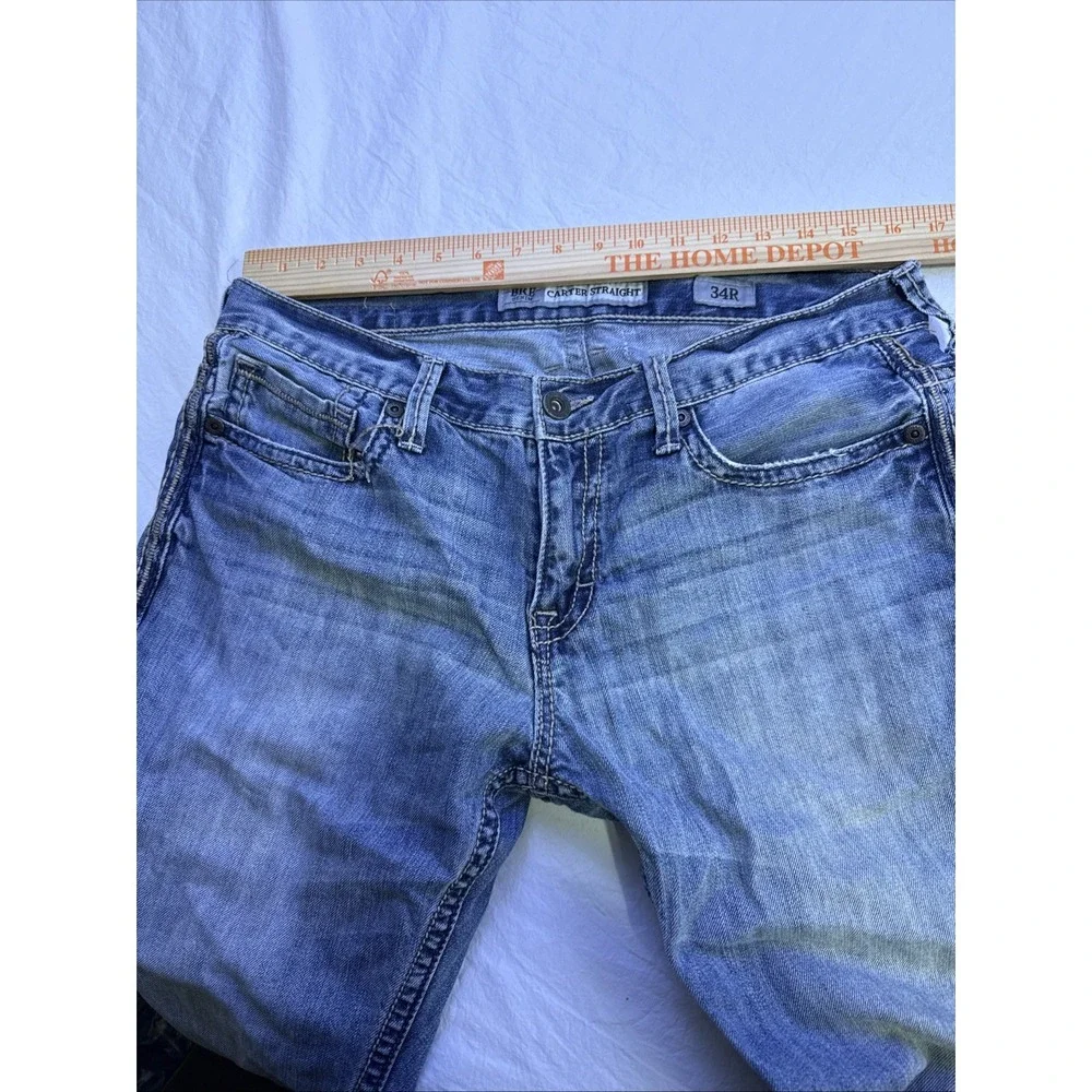 BKE Buckle Carter Straight Jeans Men 34R  Blue Fade Whiskered Western Denim